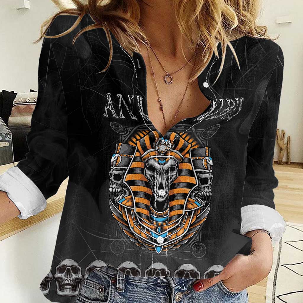 Personalized Halloween Egypt Women Casual Shirt Skull Anubis - Wonder Print Shop