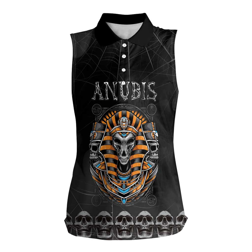 Personalized Halloween Egypt Women Sleeveless Polo Shirt Skull Anubis - Wonder Print Shop