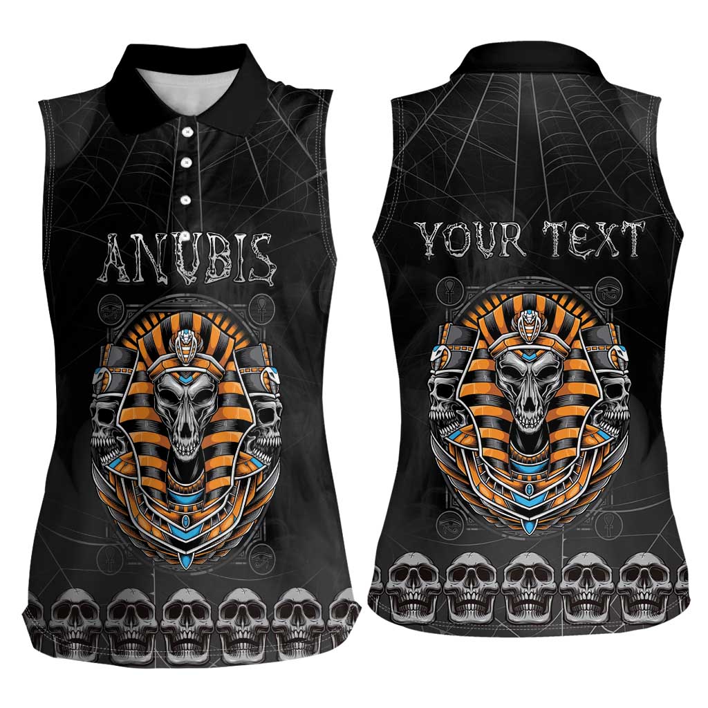 Personalized Halloween Egypt Women Sleeveless Polo Shirt Skull Anubis - Wonder Print Shop