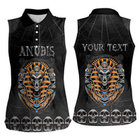 Personalized Halloween Egypt Women Sleeveless Polo Shirt Skull Anubis - Wonder Print Shop