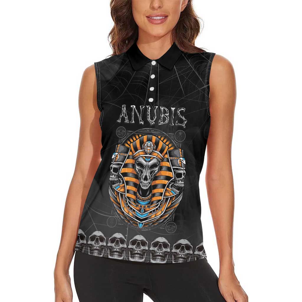Personalized Halloween Egypt Women Sleeveless Polo Shirt Skull Anubis - Wonder Print Shop