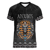 Personalized Halloween Egypt Women V-Neck T-Shirt Skull Anubis - Wonder Print Shop