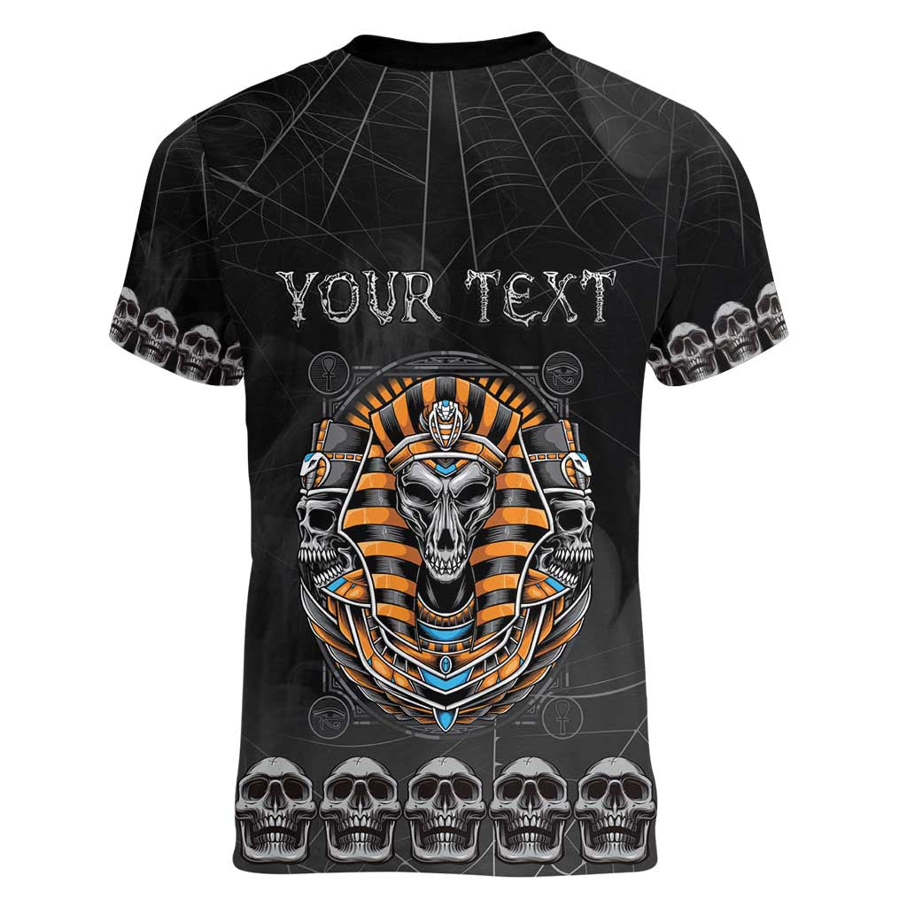 Personalized Halloween Egypt Women V-Neck T-Shirt Skull Anubis - Wonder Print Shop