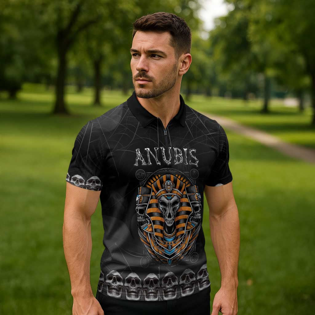 Personalized Halloween Egypt Zipper Polo Shirt Skull Anubis - Wonder Print Shop