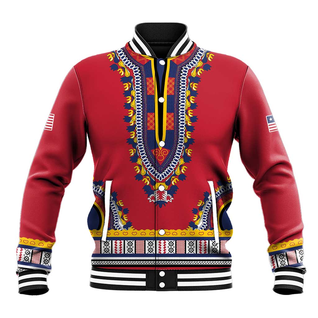 Personalized Liberia Dashiki Baseball Jacket Red Color - Wonder Print Shop
