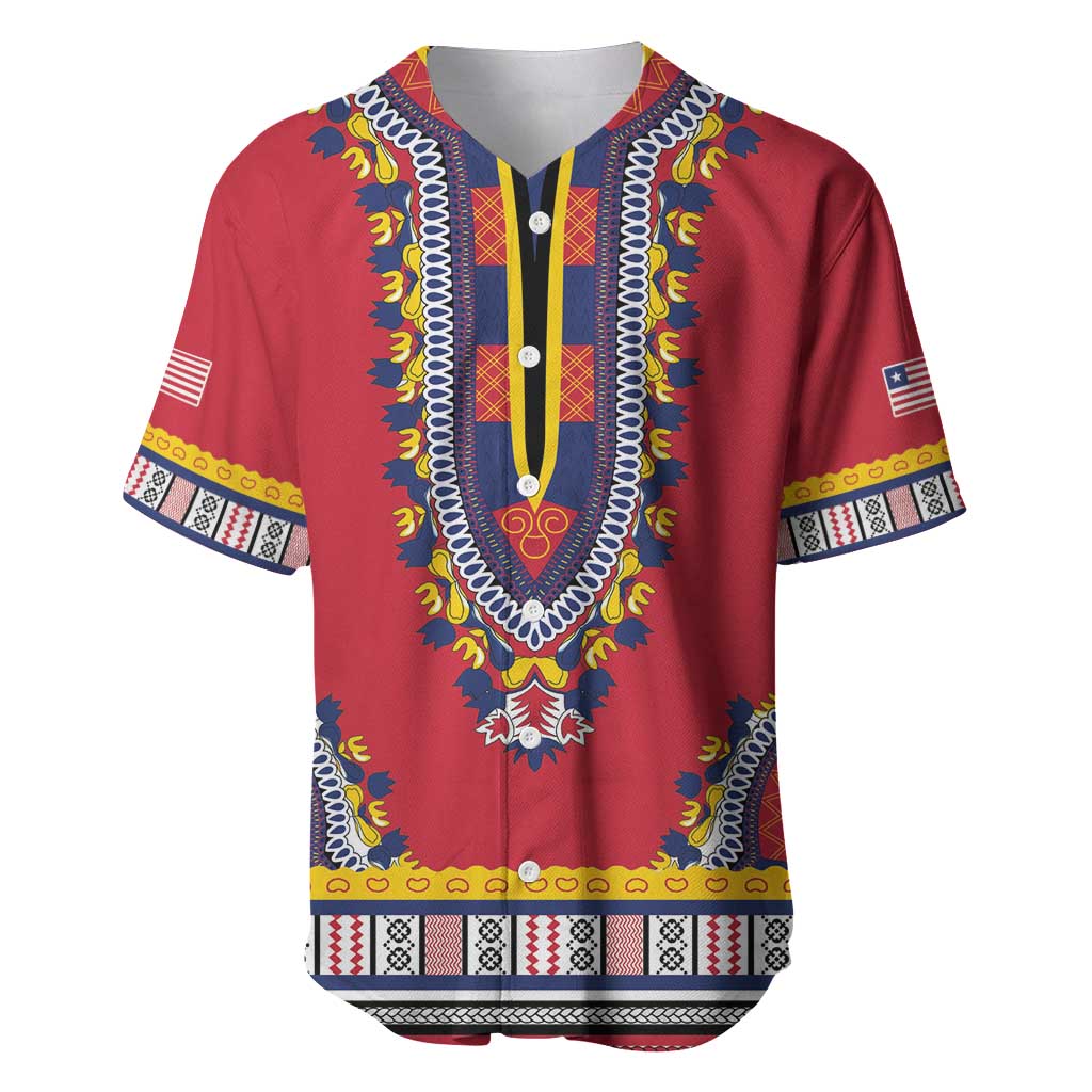 Personalized Liberia Dashiki Baseball Jersey Red Color - Wonder Print Shop