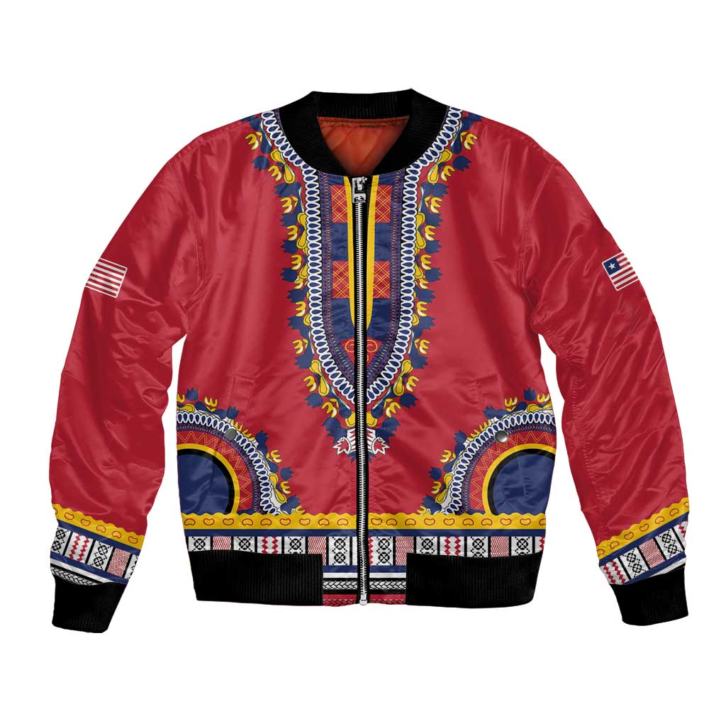 Personalized Liberia Dashiki Bomber Jacket Red Color - Wonder Print Shop