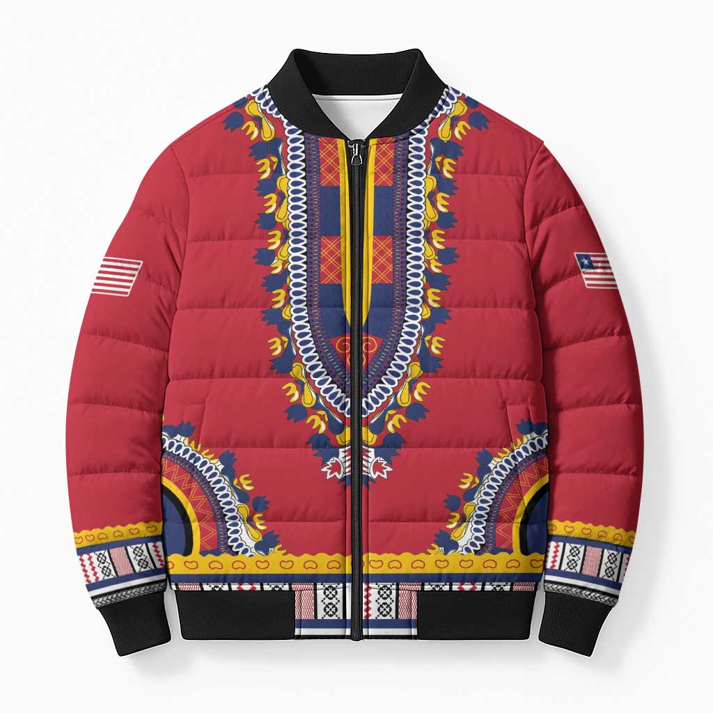 Personalized Liberia Dashiki Bomber Puffer Jacket Red Color - Wonder Print Shop