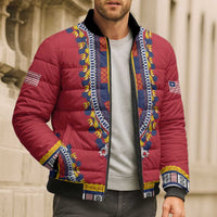 Personalized Liberia Dashiki Bomber Puffer Jacket Red Color - Wonder Print Shop