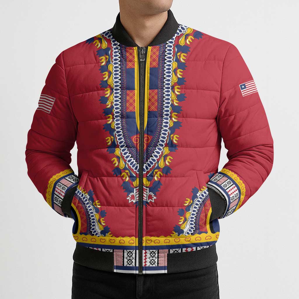 Personalized Liberia Dashiki Bomber Puffer Jacket Red Color - Wonder Print Shop