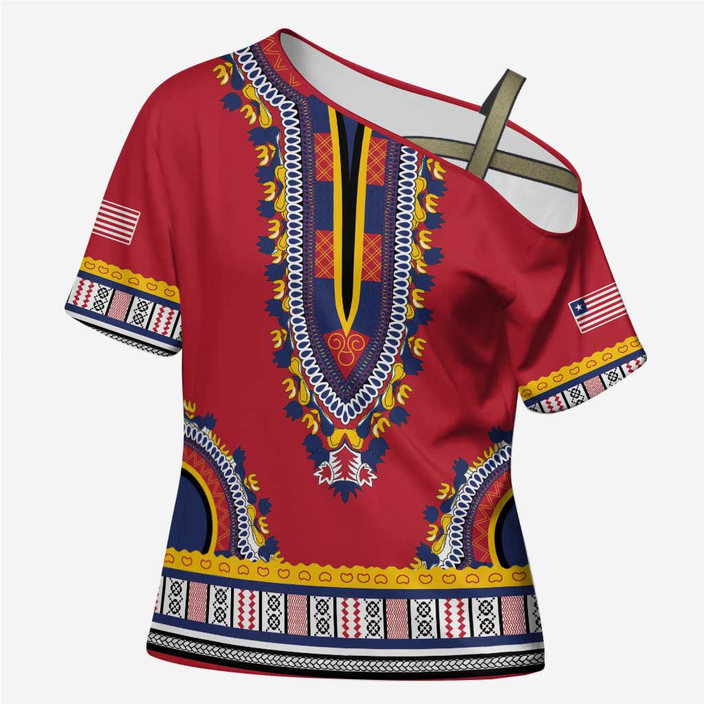 Personalized Liberia Dashiki Cross Shoulder Shirt Red Color - Wonder Print Shop