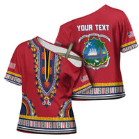 Personalized Liberia Dashiki Cross Shoulder Shirt Red Color - Wonder Print Shop