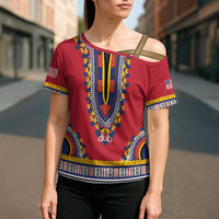 Personalized Liberia Dashiki Cross Shoulder Shirt Red Color - Wonder Print Shop