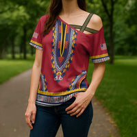 Personalized Liberia Dashiki Cross Shoulder Shirt Red Color - Wonder Print Shop