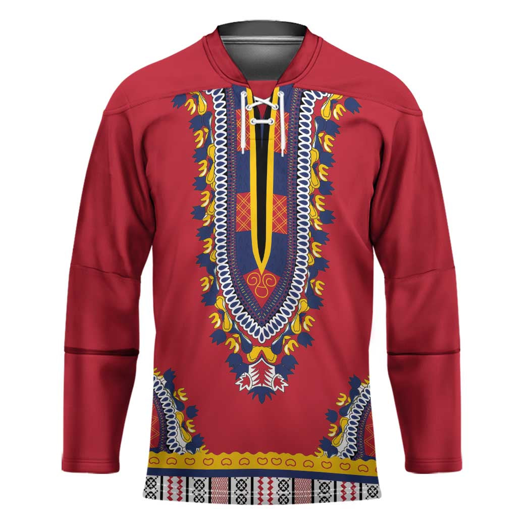 Personalized Liberia Dashiki Hockey Jersey Red Color - Wonder Print Shop