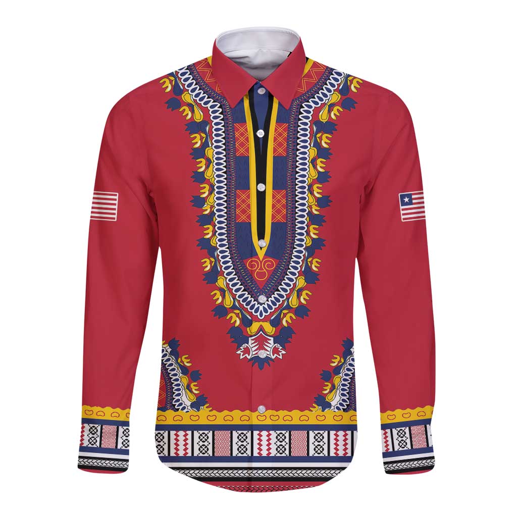 Personalized Liberia Dashiki Long Sleeve Button Shirt Red Color - Wonder Print Shop