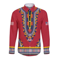 Personalized Liberia Dashiki Long Sleeve Button Shirt Red Color - Wonder Print Shop