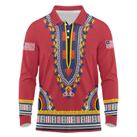 Personalized Liberia Dashiki Long Sleeve Polo Shirt Red Color - Wonder Print Shop