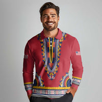 Personalized Liberia Dashiki Long Sleeve Polo Shirt Red Color - Wonder Print Shop