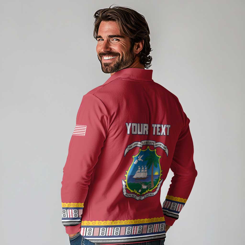 Personalized Liberia Dashiki Long Sleeve Polo Shirt Red Color - Wonder Print Shop