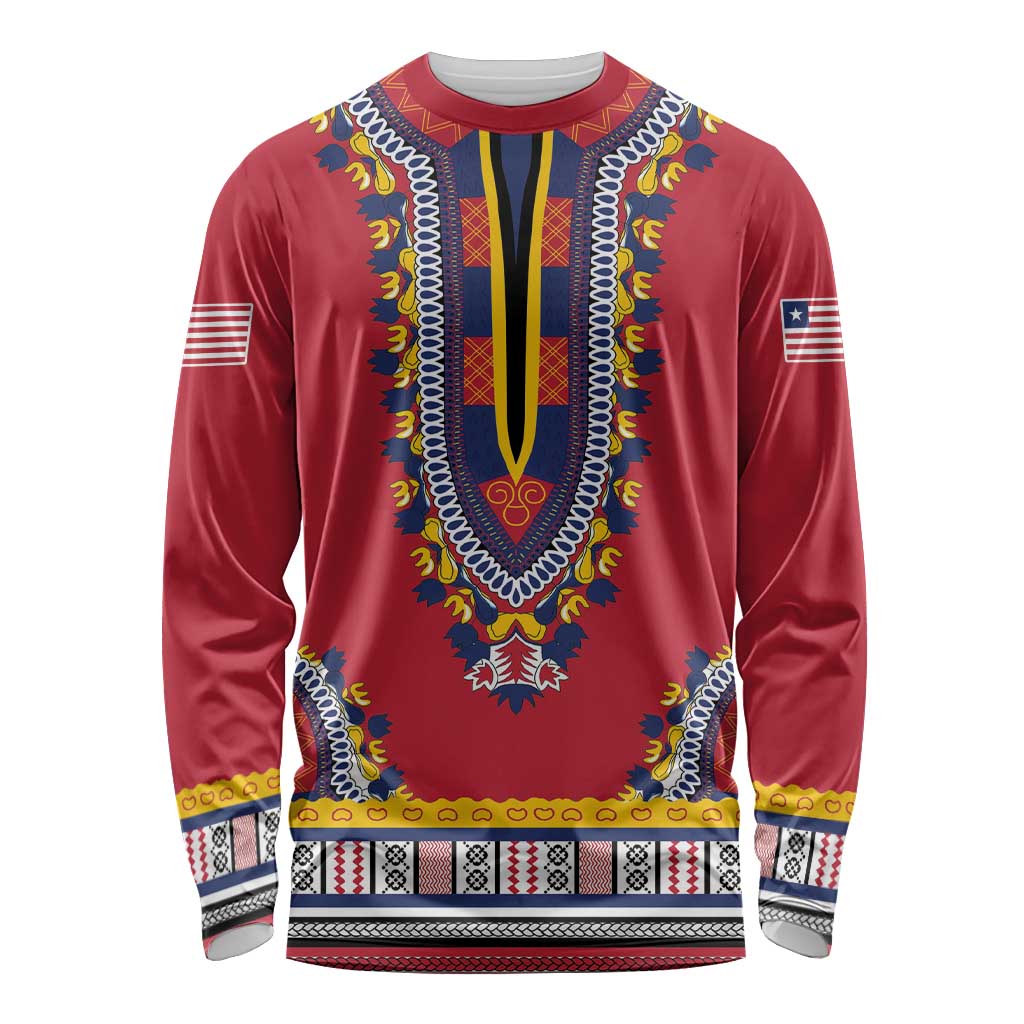 Personalized Liberia Dashiki Long Sleeve Shirt Red Color - Wonder Print Shop