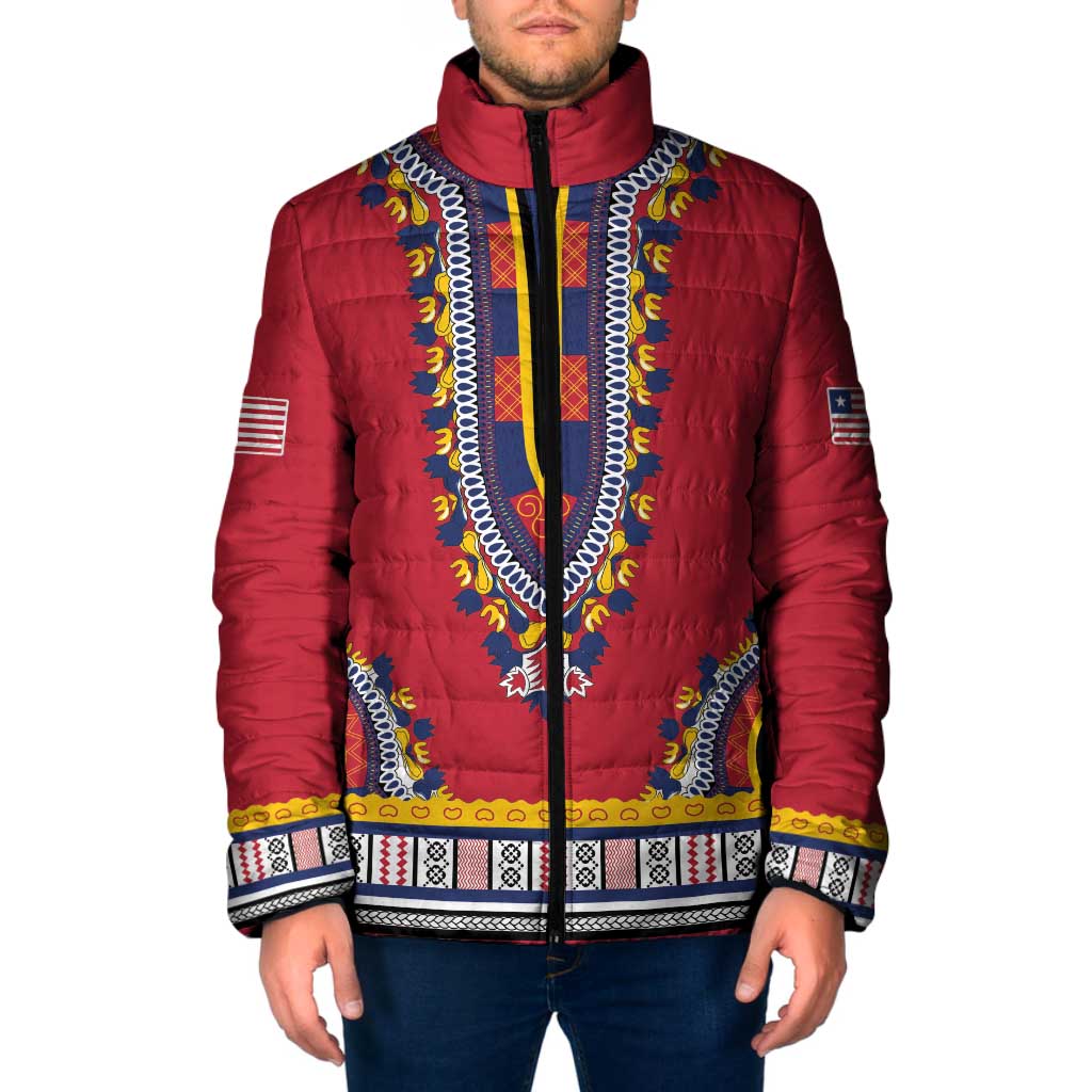Personalized Liberia Dashiki Padded Jacket Red Color - Wonder Print Shop