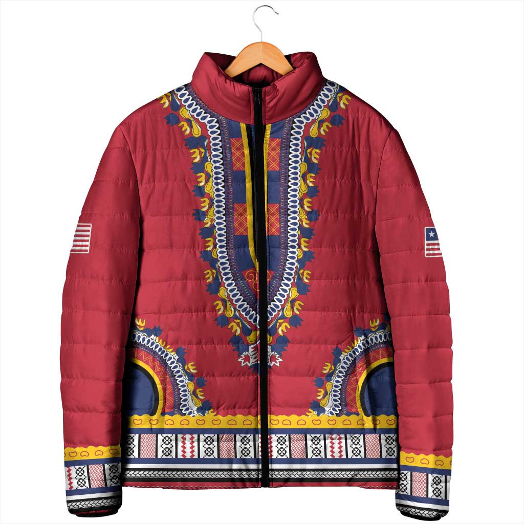 Personalized Liberia Dashiki Padded Jacket Red Color - Wonder Print Shop