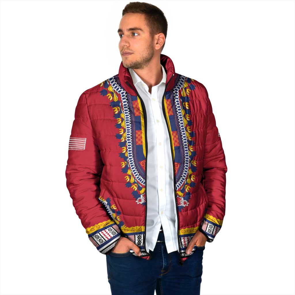 Personalized Liberia Dashiki Padded Jacket Red Color - Wonder Print Shop
