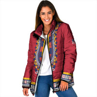 Personalized Liberia Dashiki Padded Jacket Red Color - Wonder Print Shop