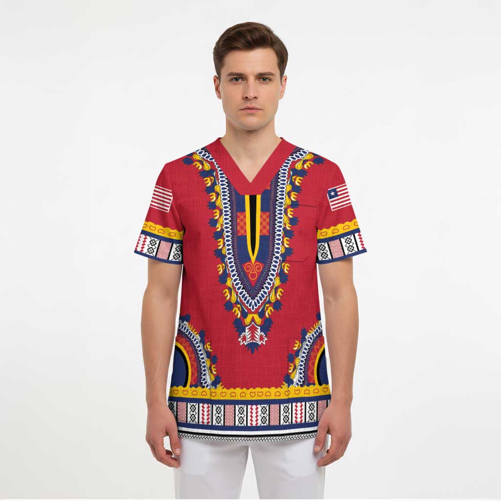 Personalized Liberia Dashiki Scrub Top Red Color - Wonder Print Shop