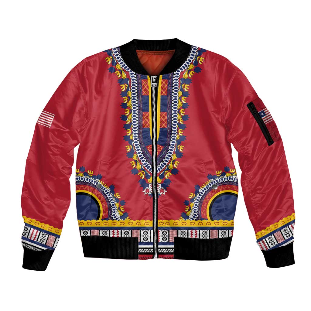 Personalized Liberia Dashiki Sleeve Zip Bomber Jacket Red Color - Wonder Print Shop