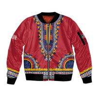 Personalized Liberia Dashiki Sleeve Zip Bomber Jacket Red Color - Wonder Print Shop