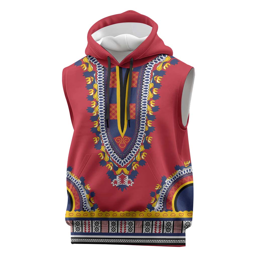 Personalized Liberia Dashiki Sleeveless Hoodie Red Color - Wonder Print Shop