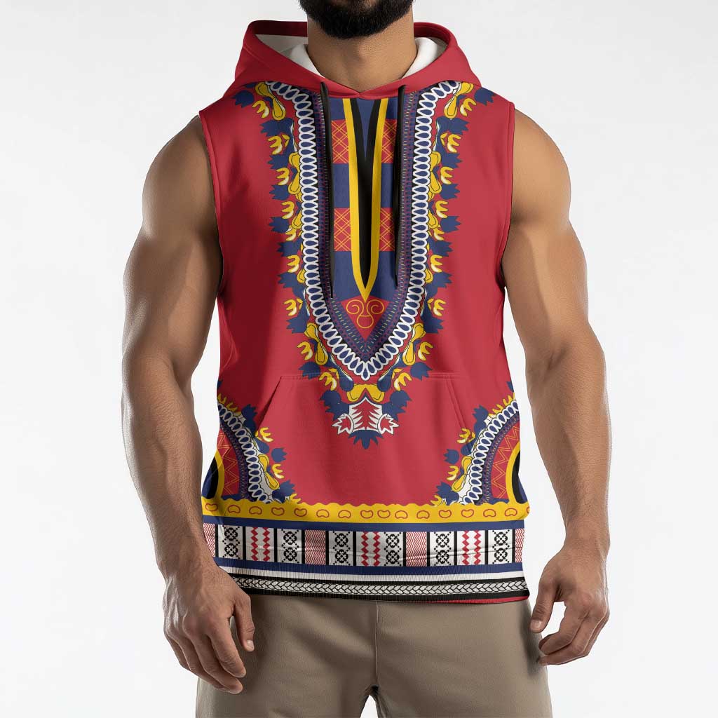 Personalized Liberia Dashiki Sleeveless Hoodie Red Color - Wonder Print Shop
