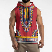 Personalized Liberia Dashiki Sleeveless Zip Hoodie Red Color - Wonder Print Shop
