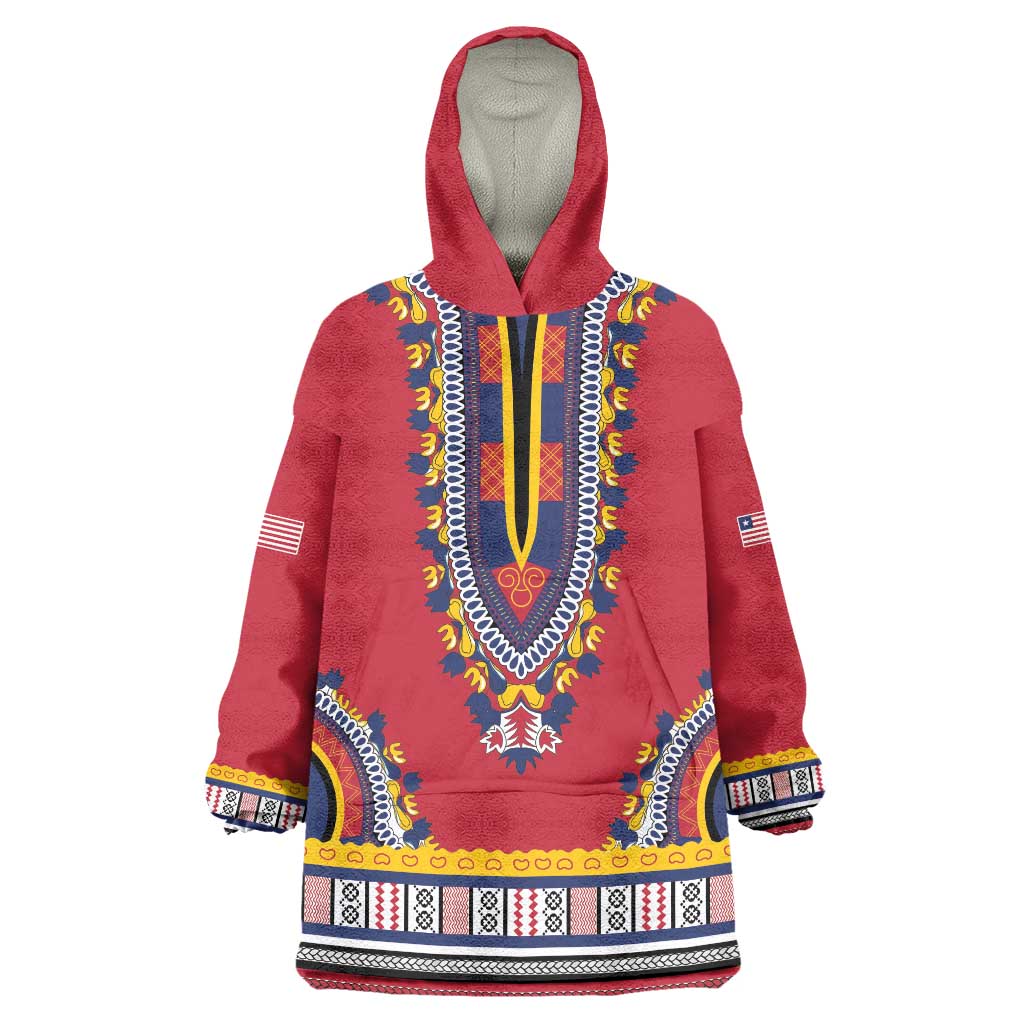 Personalized Liberia Dashiki Wearable Blanket Hoodie Red Color - Wonder Print Shop