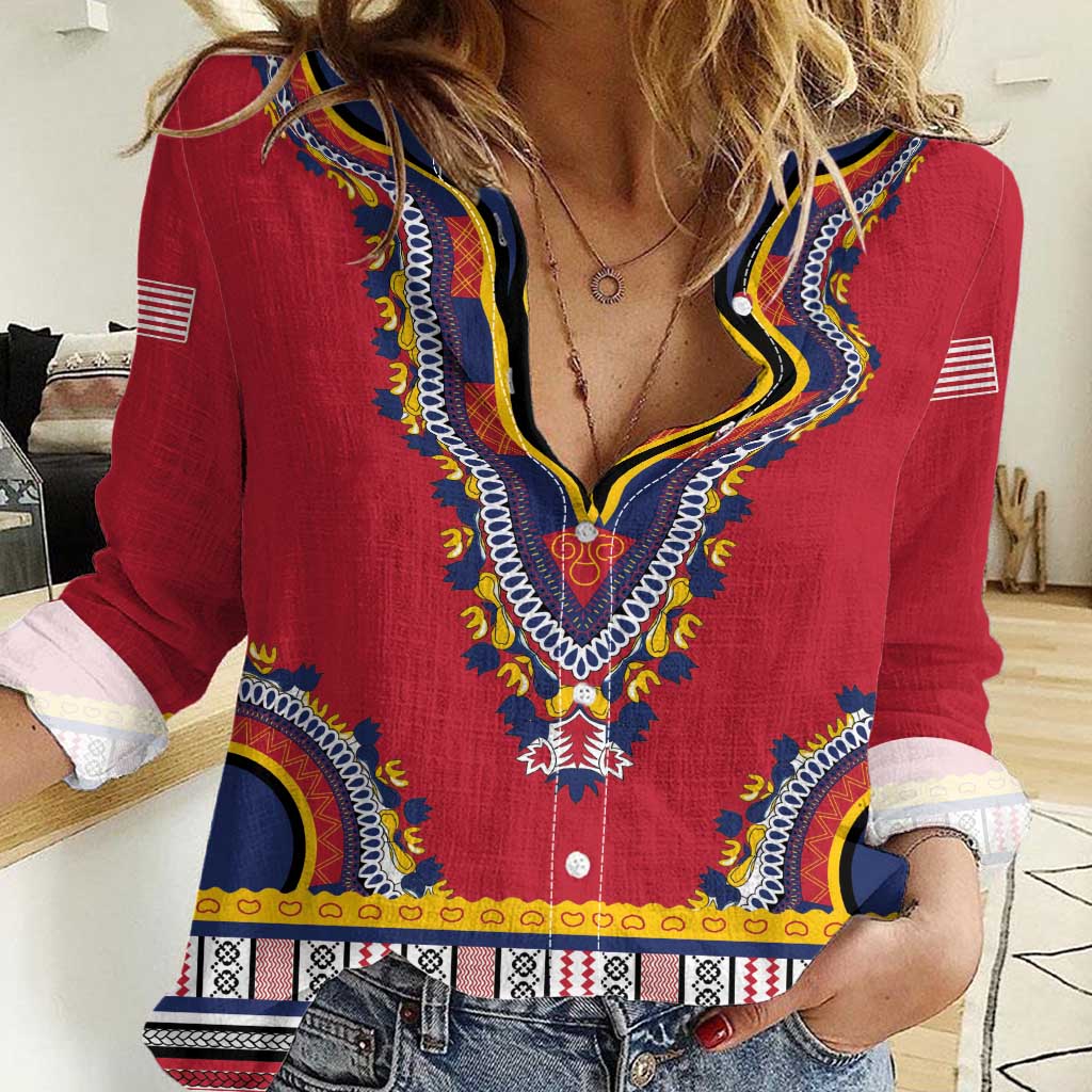 Personalized Liberia Dashiki Women Casual Shirt Red Color - Wonder Print Shop