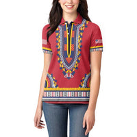Personalized Liberia Dashiki Women Polo Shirt Red Color - Wonder Print Shop