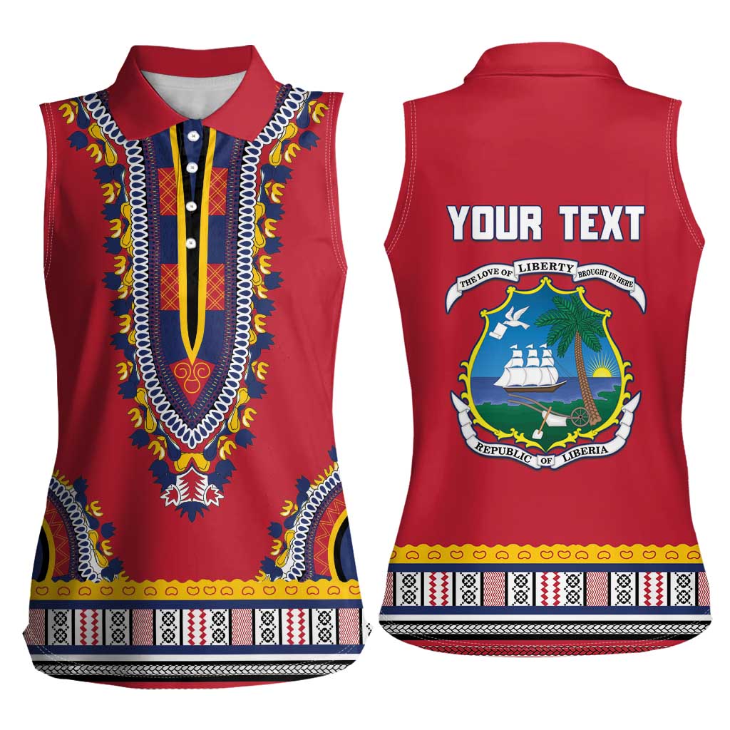 Personalized Liberia Dashiki Women Sleeveless Polo Shirt Red Color - Wonder Print Shop