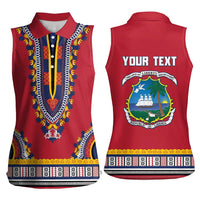 Personalized Liberia Dashiki Women Sleeveless Polo Shirt Red Color - Wonder Print Shop