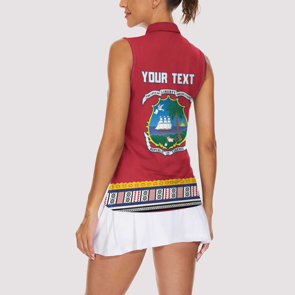 Personalized Liberia Dashiki Women Sleeveless Polo Shirt Red Color - Wonder Print Shop