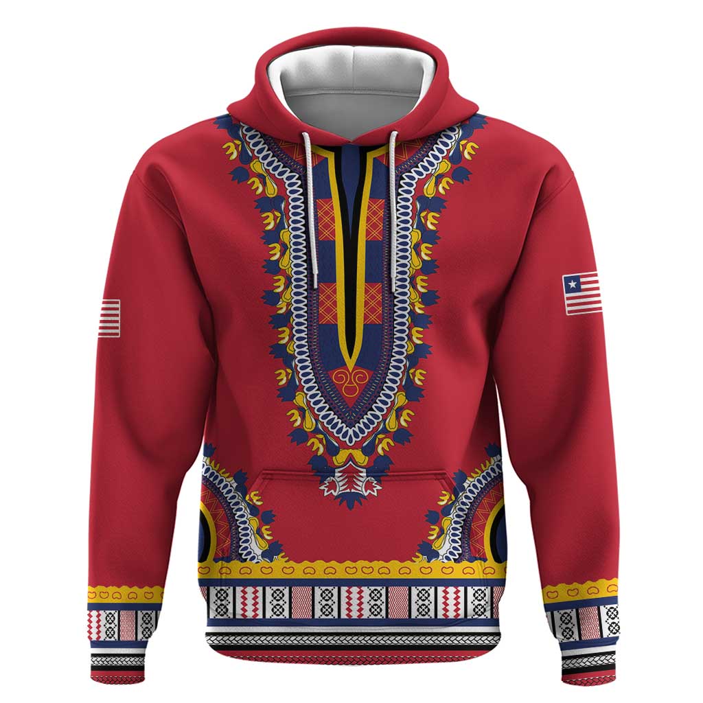 Personalized Liberia Dashiki Zip Hoodie Red Color - Wonder Print Shop
