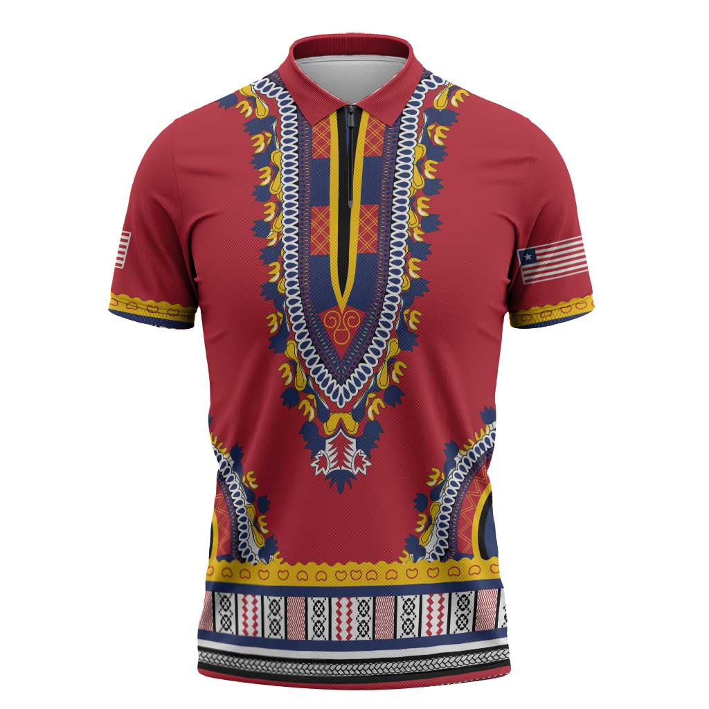 Personalized Liberia Dashiki Zipper Polo Shirt Red Color - Wonder Print Shop