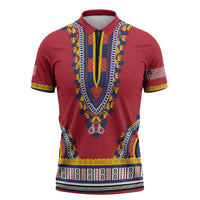 Personalized Liberia Dashiki Zipper Polo Shirt Red Color - Wonder Print Shop