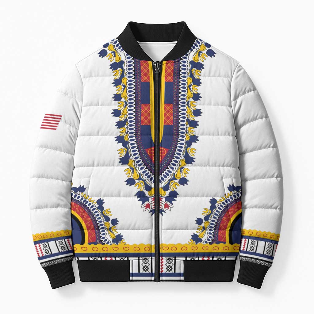 Personalized Liberia Dashiki Bomber Puffer Jacket White Color - Wonder Print Shop