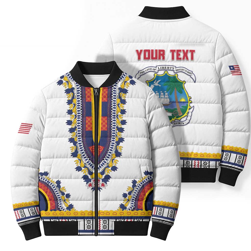 Personalized Liberia Dashiki Bomber Puffer Jacket White Color - Wonder Print Shop