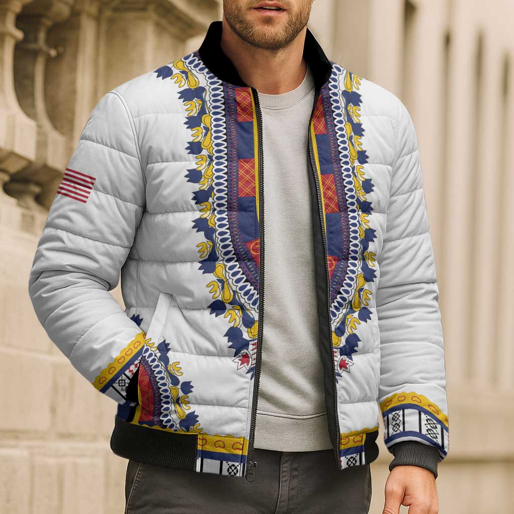 Personalized Liberia Dashiki Bomber Puffer Jacket White Color - Wonder Print Shop