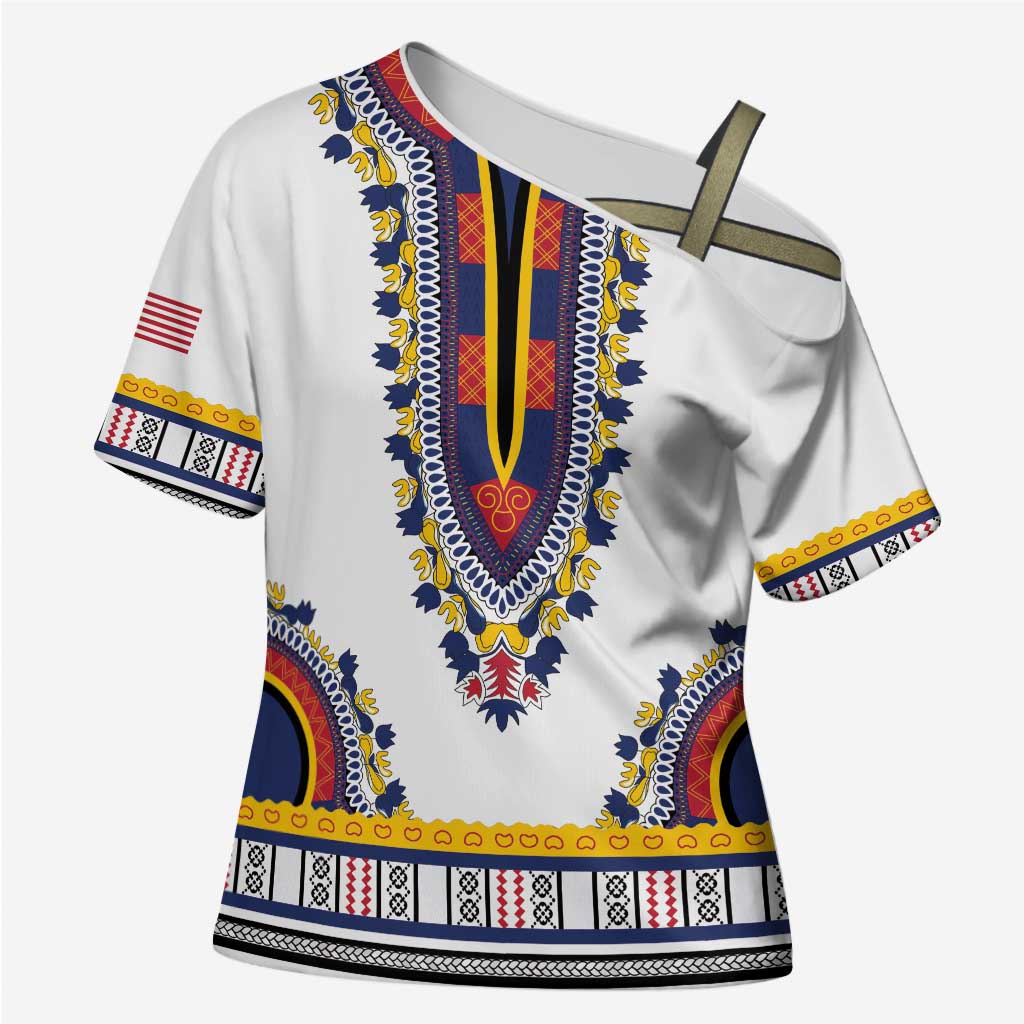 Personalized Liberia Dashiki Cross Shoulder Shirt White Color - Wonder Print Shop