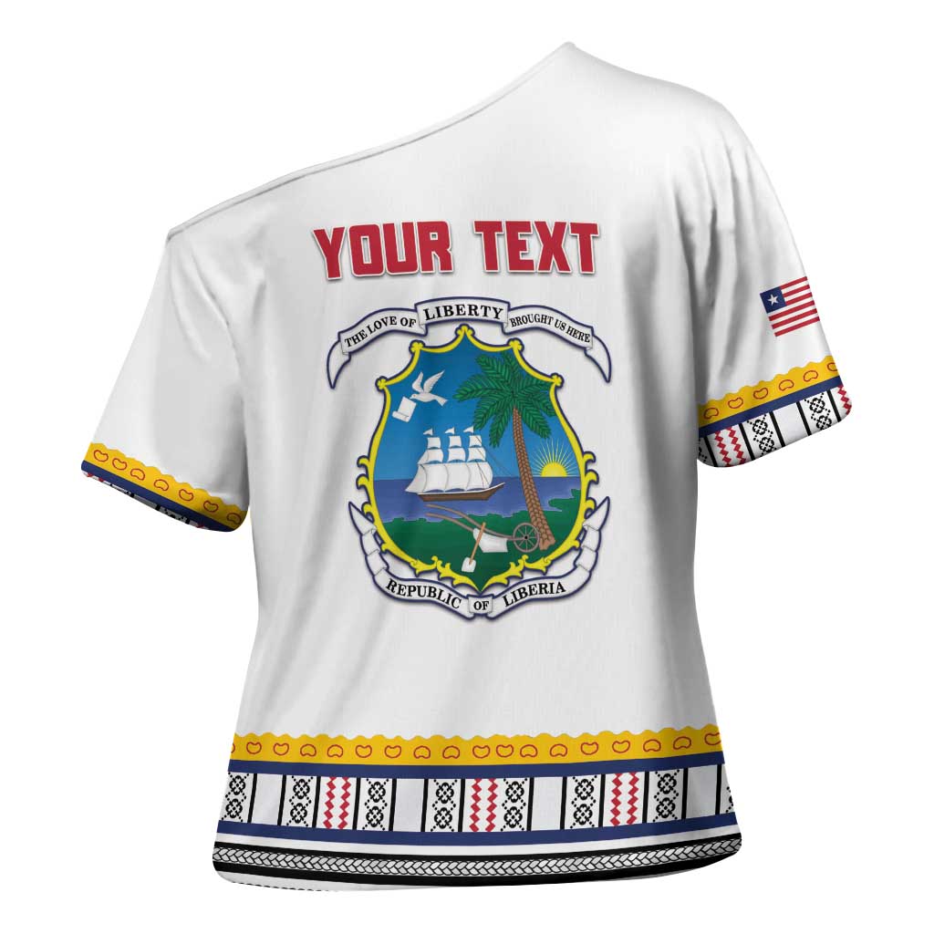 Personalized Liberia Dashiki Cross Shoulder Shirt White Color - Wonder Print Shop