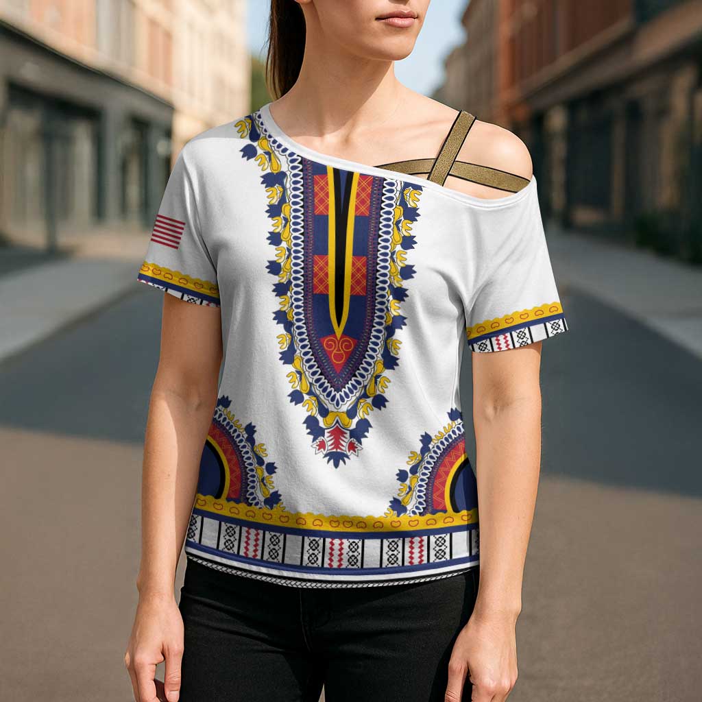 Personalized Liberia Dashiki Cross Shoulder Shirt White Color - Wonder Print Shop